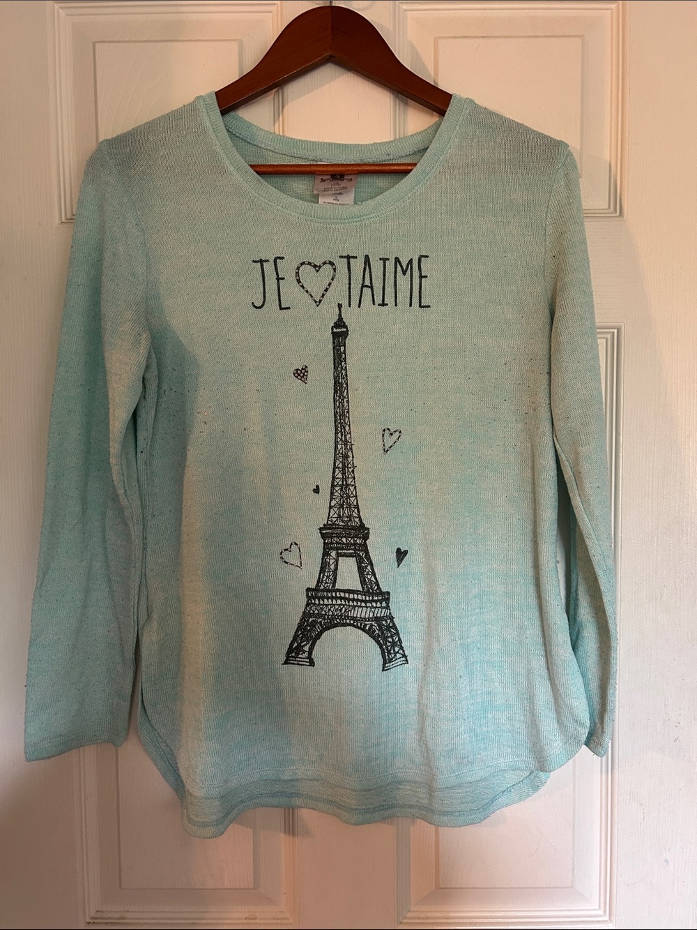 Long Sleeve 'Je T'aime' Eiffel Tower Paris Top - Light Mint